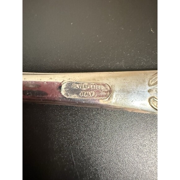 Vintage Silver Plated Serving Spoon And Salad Fork Set Made In Italy 9” Long - Picture 5 of 6